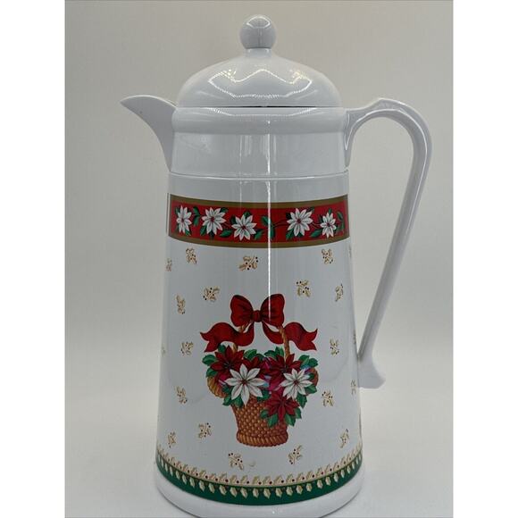 Charlton Hall Christmas Poinsettia Thermal Carafe A.K. DAS 1.0 Liter 1980 - Picture 4 of 16